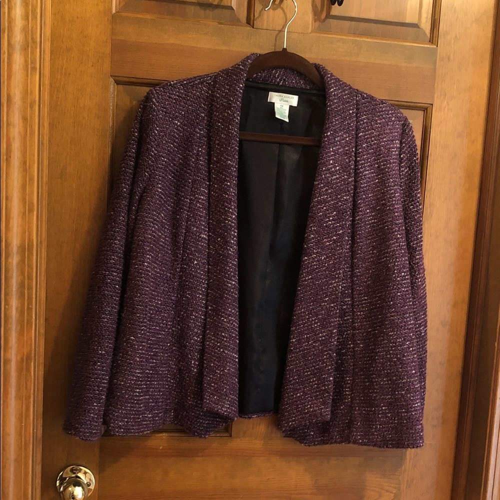 Laura Ashley purple and gray tweedy knit open-front blazer